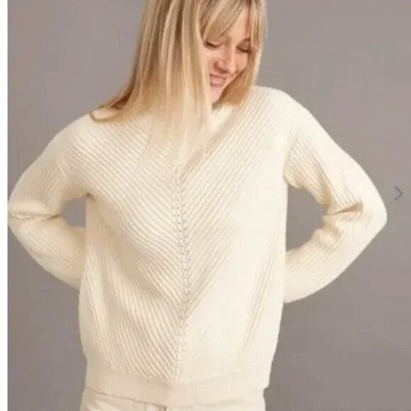 Marine Layer Skylar Sweater Knit Chevron Mock Turtleneck Pullover Ivory NWT XL - Picture 2 of 8